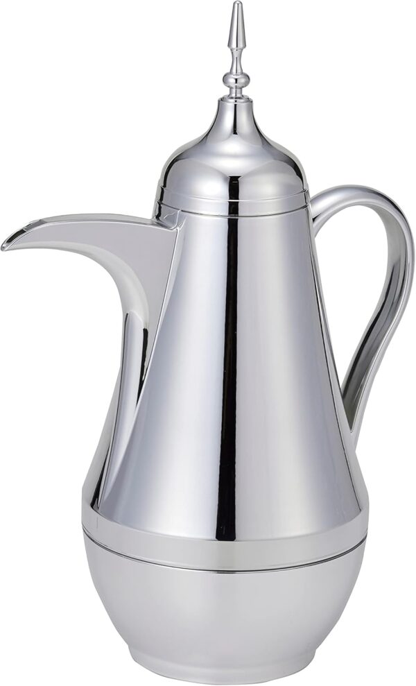 BLACKSTONE Arabic Vacuum Flask 1L | Leakproof Arabic Thermos keeps your Beverages Hot for long time (SILVER, 1000 ML)